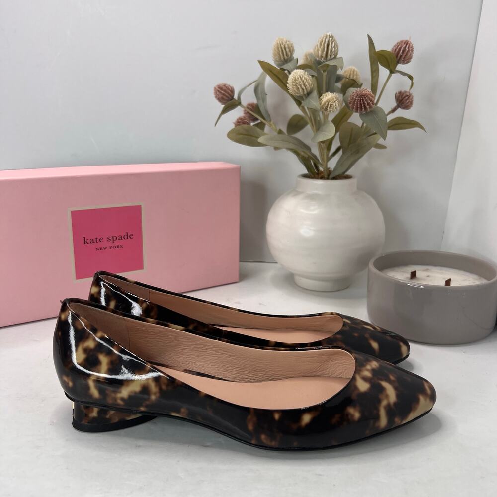 Kate Spade Fallyn Tortoise Print Patent Leather Flats Tan/Black Women's 6.5M NWB